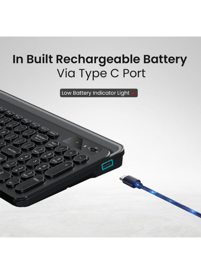 بورترونيكس Portronics Bubble 3.0 Wireless Keyboard with Bluetooth + 2.4 GHz USB Receiver, Rechargeable Battery, Dual Height Adjustment, Multimedia Hotkeys with Numpad, for Laptop, PC, Smartphone, Tablet(Black) - Image 3